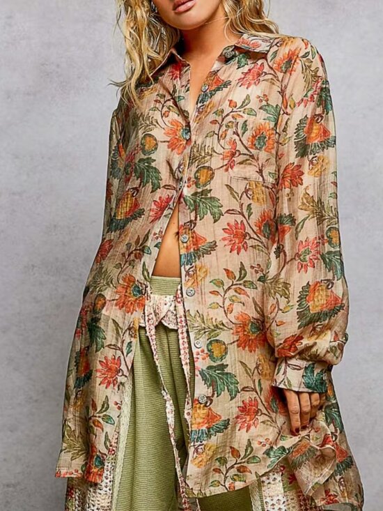 POL Tops - POL FLORAL LONG SHIRT